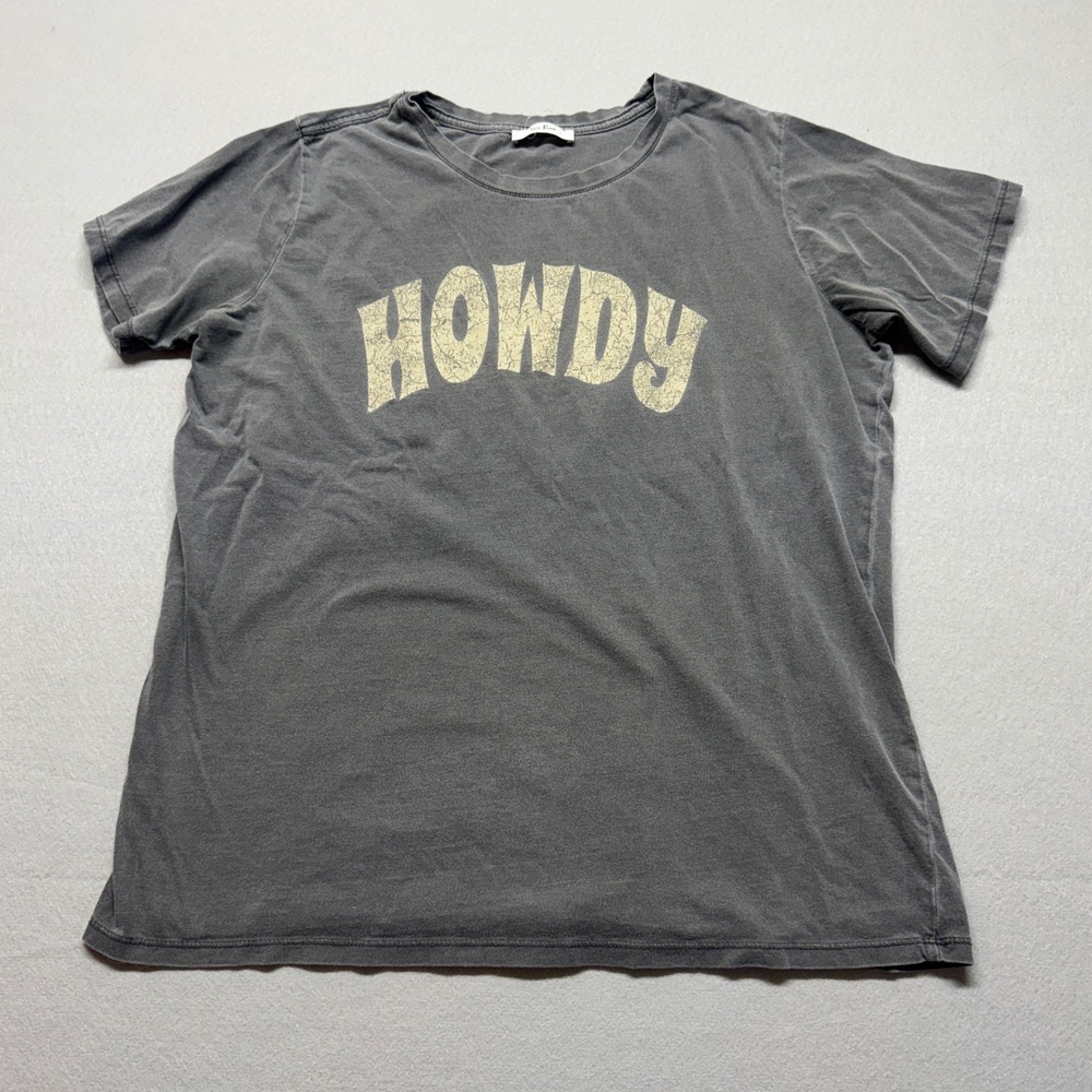Tres Bien Howdy Graphic Tee Faded Black Distressed Western T-Shirt Short Sleeve